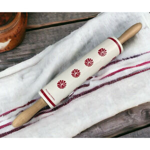 Williams Sonoma Peppermint Candy Rolling Pin Christmas Ceramic Wood Decor